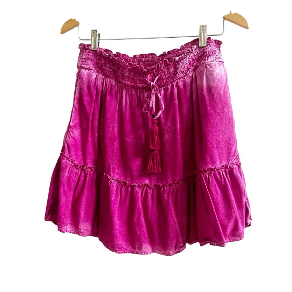 Pilcro By Anthropologie Distress Wash Ruffle Peasant Mini Skirt Size Small Pink
